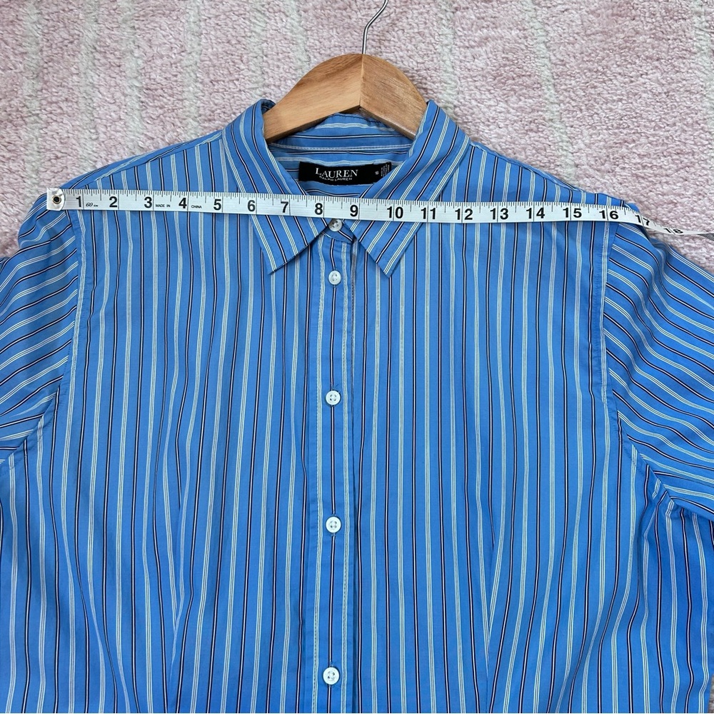 Lauren Ralph Lauren Blue Black White Striped Shirt Dress Button Front Size 16 - Picture 6 of 11